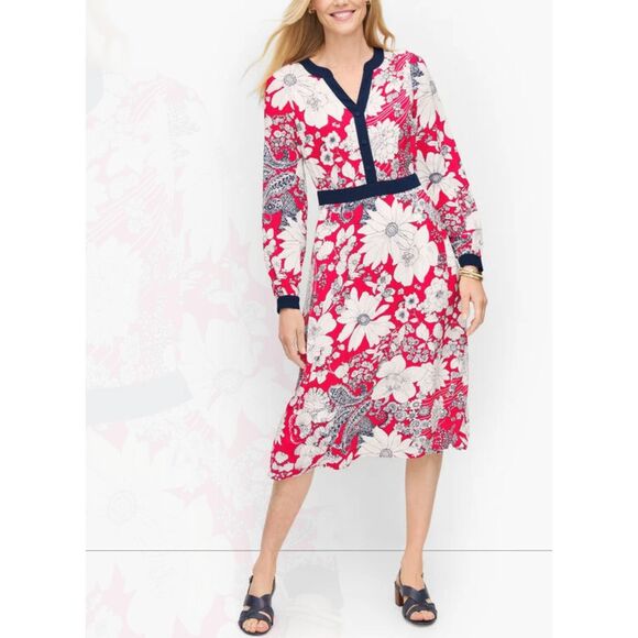 Talbots FIT & FLARE DRESS - PAISLEY FLORAL Bright Apple Multi size 12 Lined - Picture 1 of 2